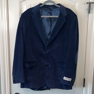 Sharp Sheplers navy blue corduroy western blazer sport coat elbow patches 42L